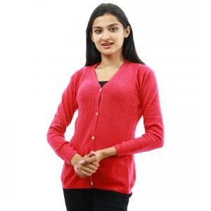 Cable moss knit women cardigan red color