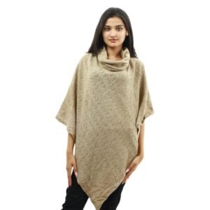 cowl neck pointelle cashmere and wool blend poncho made in nepal