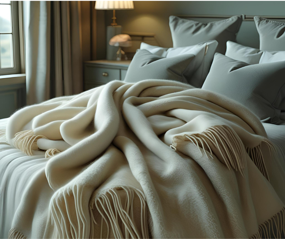 beige yak wool blanket made by diamond knitland in Nepal