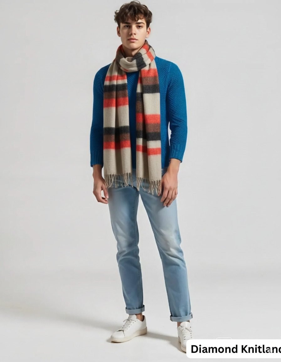 model wearing diamond knitland Yak wool scarf generated by google's nano banana AI
