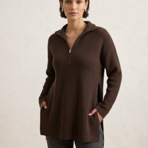 Yak Wool Quarter Zip Ribbed Tunic Sweater