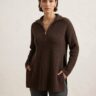 Yak Wool Quarter Zip Ribbed Tunic Sweater