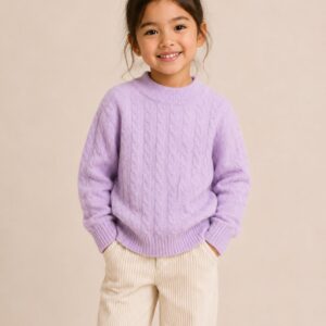 Kids Crew Neck Cable Knitted Cashmere Sweater