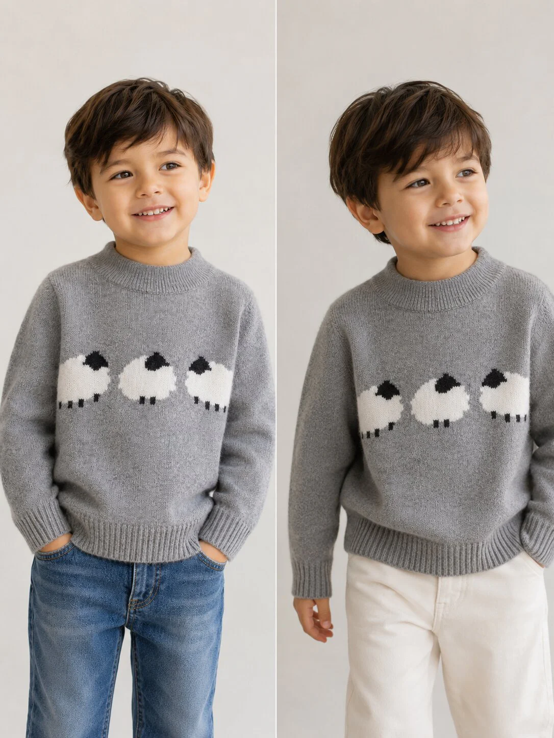 Cute Kids Pure Cashmere Sweater Sheep Intarsia | Diamond Knitland